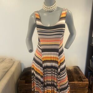 Orange and Black Striped Sleeveless Midi Sundress❤️S